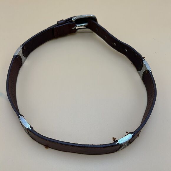 Vintage 90s FOSSIL Womens 27 Brown Leather Western Belt Silver Buckle Concho - Picture 2 of 6